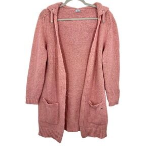 Mayoral Kids Size 16 Pink Gold Cozy Knit Hooded Long Cardigan Sweater Metallic